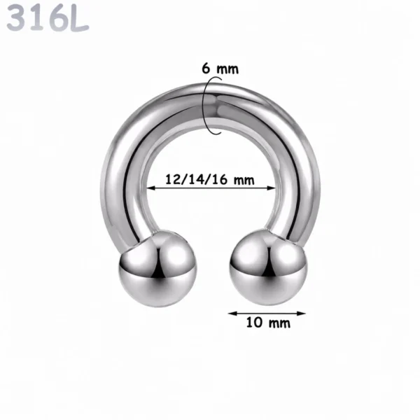 Piercing Fer à Cheval Acier 316L Gros Diamètre 6x12-14-16x10 mm Piercing Fer à Cheval Acier 316L Gros Diamètre 6x12-14-16x10 mm.