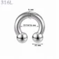 Piercing Fer à Cheval Acier 316L Gros Diamètre 6x12-14-16x10 mm.