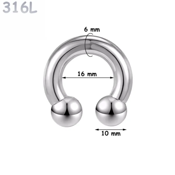 Piercing Fer à Cheval Acier 316L Gros Diamètre 6x16x10 mm Piercing Fer à Cheval Acier 316L Gros Diamètre 6x16x10 mm.