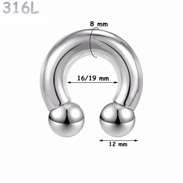 Piercing Fer à Cheval Acier 316L Gros Diamètre 8x16-19x12 mm Piercing Fer à Cheval Acier 316L Gros Diamètre 8x16-19x12 mm.