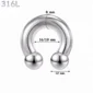 Piercing Fer à Cheval Acier 316L Gros Diamètre 8x16-19x12 mm.