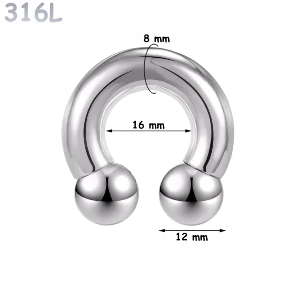 Piercing Fer à Cheval Acier 316L Gros Diamètre 8x16x12 mm Piercing Fer à Cheval Acier 316L Gros Diamètre 8x16x12 mm.