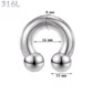 Piercing Fer à Cheval Acier 316L Gros Diamètre 8x16x12 mm.
