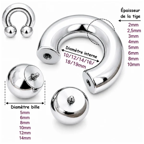 Piercing Fer à Cheval Acier 316L Gros Diamètre (dimensions) Piercing Fer à Cheval Acier 316L Gros Diamètre (dimensions).