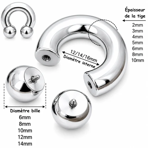 Piercing Fer à Cheval Acier 316L Gros Diamètre (dimensions) Piercing Fer à Cheval Acier 316L Gros Diamètre (dimensions).