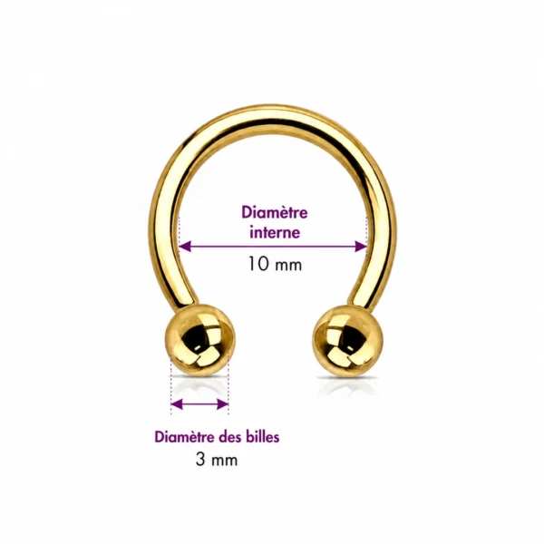 Piercing Fer à Cheval Titane Doré Anodisé à Filetage Interne 16G 10 mm Piercing Fer à Cheval Titane Doré Anodisé à Filetage Interne 16G 10 mm