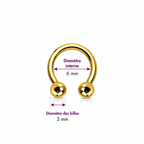 Piercing Fer à Cheval Titane Doré Anodisé à Filetage Interne 16G 6 mm Piercing Fer à Cheval Titane Doré Anodisé à Filetage Interne 16G 6 mm