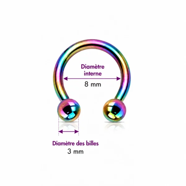 Piercing Fer à Cheval Titane Multicolore Anodisé à Filetage Interne 16G 8 mm Piercing Fer à Cheval Titane Multicolore Anodisé à Filetage Interne 16G 8 mm