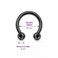 Piercing Fer à Cheval Titane Noir Anodisé à Filetage Interne 16G 10 mm
