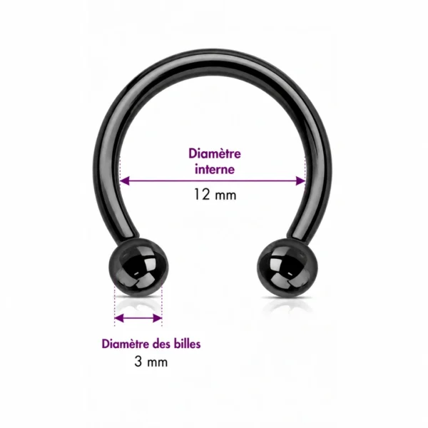 Piercing Fer à Cheval Titane Noir Anodisé à Filetage Interne 16G 12 mm Piercing Fer à Cheval Titane Noir Anodisé à Filetage Interne 16G 12 mm