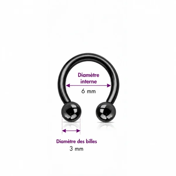 Piercing Fer à Cheval Titane Noir Anodisé à Filetage Interne 16G 6 mm Piercing Fer à Cheval Titane Noir Anodisé à Filetage Interne 16G 6 mm