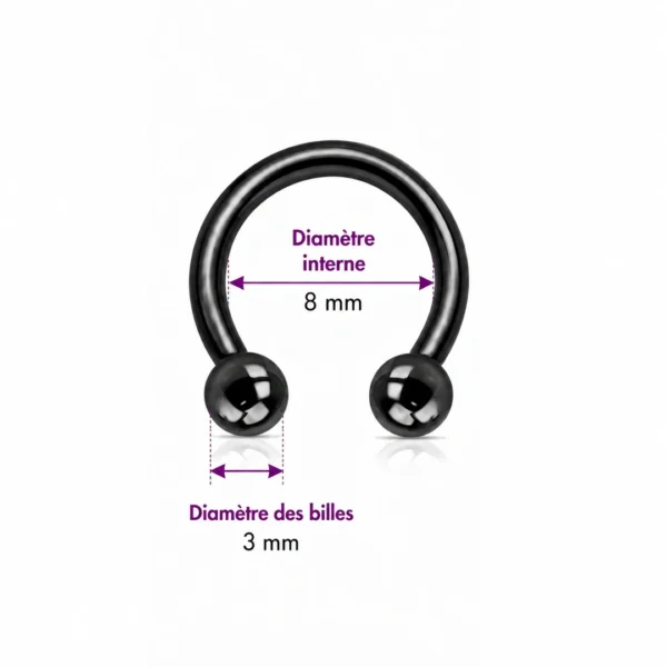Piercing Fer à Cheval Titane Noir Anodisé à Filetage Interne 16G 8 mm Piercing Fer à Cheval Titane Noir Anodisé à Filetage Interne 16G 8 mm