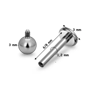 Piercing Labret Titane ASTM-F136 Filetage Interne Bille 3 mm (dimensions) Piercing Labret Titane ASTM-F136 Filetage Interne Bille 3 mm (dimensions).