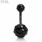 Piercing Nombril Banane Billes Pavées de Zirconiums Noirs.
