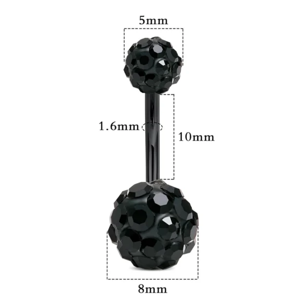 Piercing Nombril Banane Billes Pavées de Zirconiums Noirs (dimensions) Piercing Nombril Banane Billes Pavées de Zirconiums Noirs (dimensions).