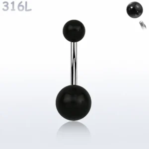 Piercing Nombril Banane Double Boule Noire.