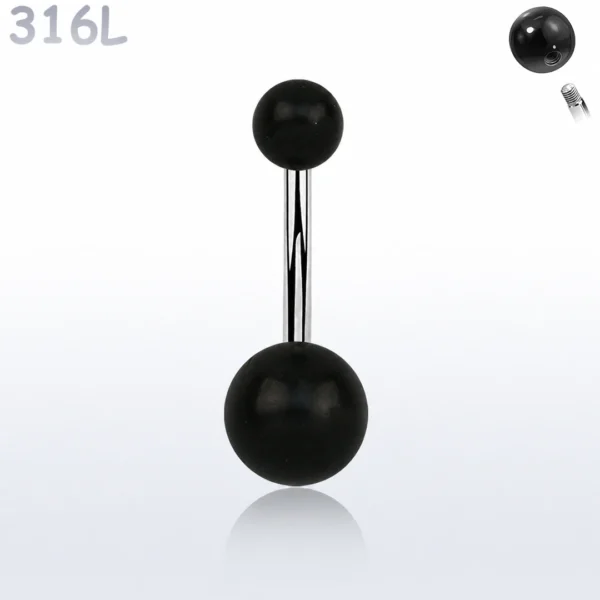 Piercing Nombril Banane Double Boule Noire.