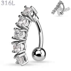 Piercing Nombril Banane Inversée à 5 Zirconiums.
