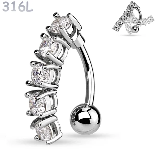 Piercing Nombril Banane Inversée à 5 Zirconiums Piercing Nombril Banane Inversée à 5 Zirconiums.