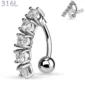 Piercing Nombril Banane Inversée à 5 Zirconiums.