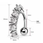 Piercing Nombril Banane Inversée à 5 Zirconiums (dimensions).