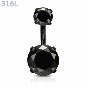 Piercing Nombril Banane Pierres Facettées Noires.