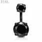 Piercing Nombril Banane Pierres Facettées Noires.