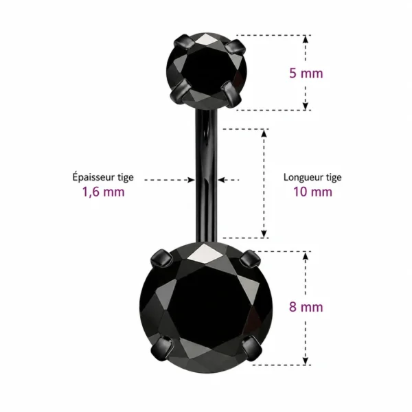 Piercing Nombril Banane Pierres Facettées Noires (dimensions) Piercing Nombril Banane Pierres Facettées Noires (dimensions).