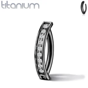 Piercing Nombril Clicker Titane Noir à Zircons Sertis.