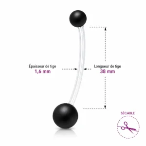 Piercing Nombril Grossesse Bioflex Billes Noires (dimensions).