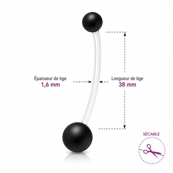 Piercing Nombril Grossesse Bioflex Billes Noires (dimensions) Piercing Nombril Grossesse Bioflex Billes Noires (dimensions).