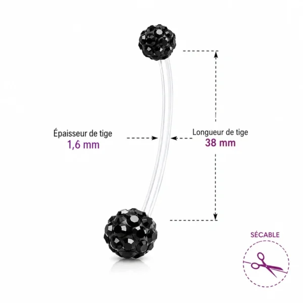 Piercing Nombril Grossesse Bioflex Pavage Zircons Noirs (dimensions) Piercing Nombril Grossesse Bioflex Pavage Zircons Noirs (dimensions).