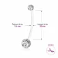 Piercing Nombril Grossesse en Bioflex Billes Pailletées (dimensions).