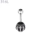 Piercing Nombril Sphère Noire Sertie d’une Main Squelettique Acier 316L.