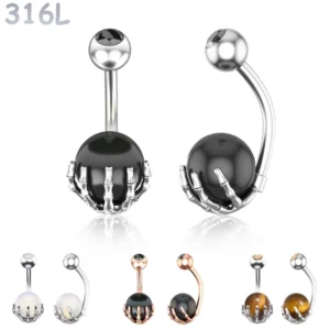 Piercing Nombril Sphère Sertie d’une Main Squelettique.