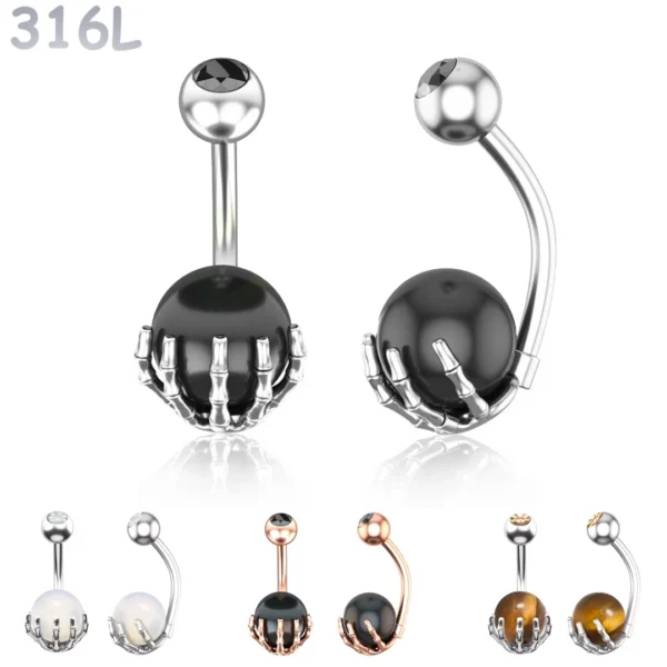 Piercing Nombril Sphère Sertie d’une Main Squelettique Piercing Nombril Sphère Sertie d’une Main Squelettique.