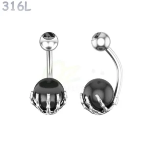 Piercing Nombril Sphère Sertie d’une Main Squelettique.