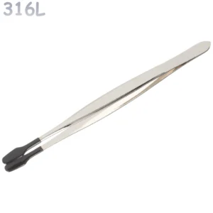 Pince Brucelles Droite à Embouts Silicone 15 cm.