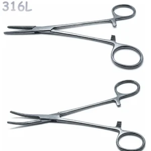 Pince Kocher Acier 316L Droite ou Courbée.