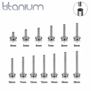 Tige Piercing Labret Titane ASTM-F136 16G à Filetage Interne.