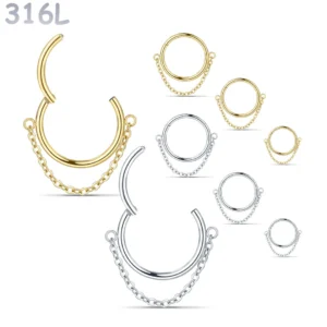 Piercing Anneau Clicker Chaîne Pendante Acier 316L.