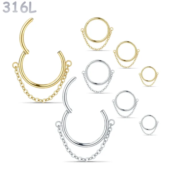 Piercing Anneau Clicker Chaîne Pendante Acier 316L.