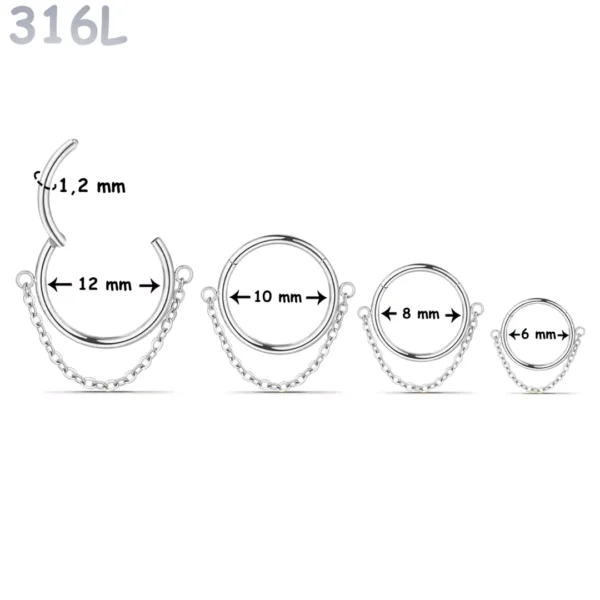 Piercing Anneau Clicker Chaîne Pendante Acier Chirurgical 316L Poli Piercing Anneau Clicker Chaîne Pendante Acier Chirurgical 316L Poli.