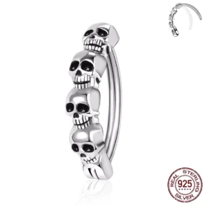 Piercing Anneau Nombril Clicker Têtes de Mort en Argent 925.