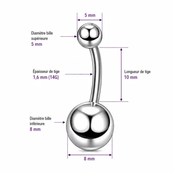 Piercing Nombril Acier (dimensions) Piercing Nombril Acier (dimensions).