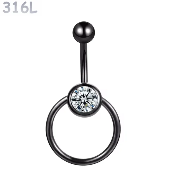 Piercing Nombril Anneau CBR Suspendu & Zirconium Acier 316L Noir PVD Piercing Nombril Anneau CBR Suspendu & Zirconium Acier 316L Noir PVD.