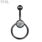 Piercing Nombril Anneau CBR Suspendu & Zirconium Acier 316L Noir PVD.