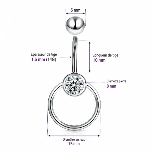Piercing Nombril Anneau CBR Suspendu & Zirconium (dimensions) Piercing Nombril Anneau CBR Suspendu & Zirconium (dimensions).