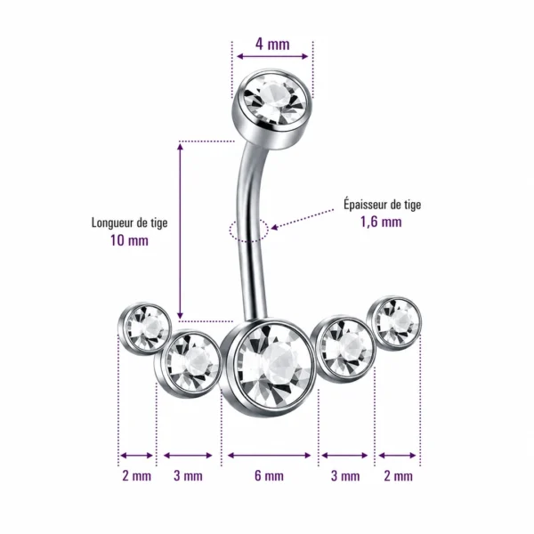 Piercing Nombril Banane Titane Dégradé de Zirconiums (dimensions) Piercing Nombril Banane Titane Dégradé de Zirconiums (dimensions).