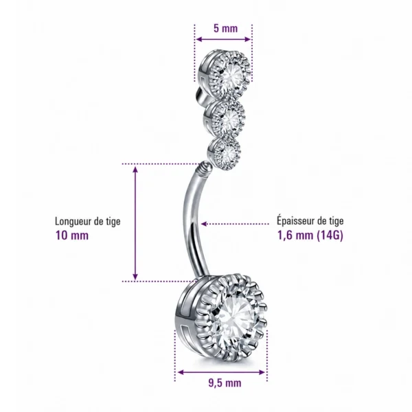 Piercing Nombril Banane Zirconiums Dégradés Acier 316L (dimensions) Piercing Nombril Banane Zirconiums Dégradés Acier 316L (dimensions).